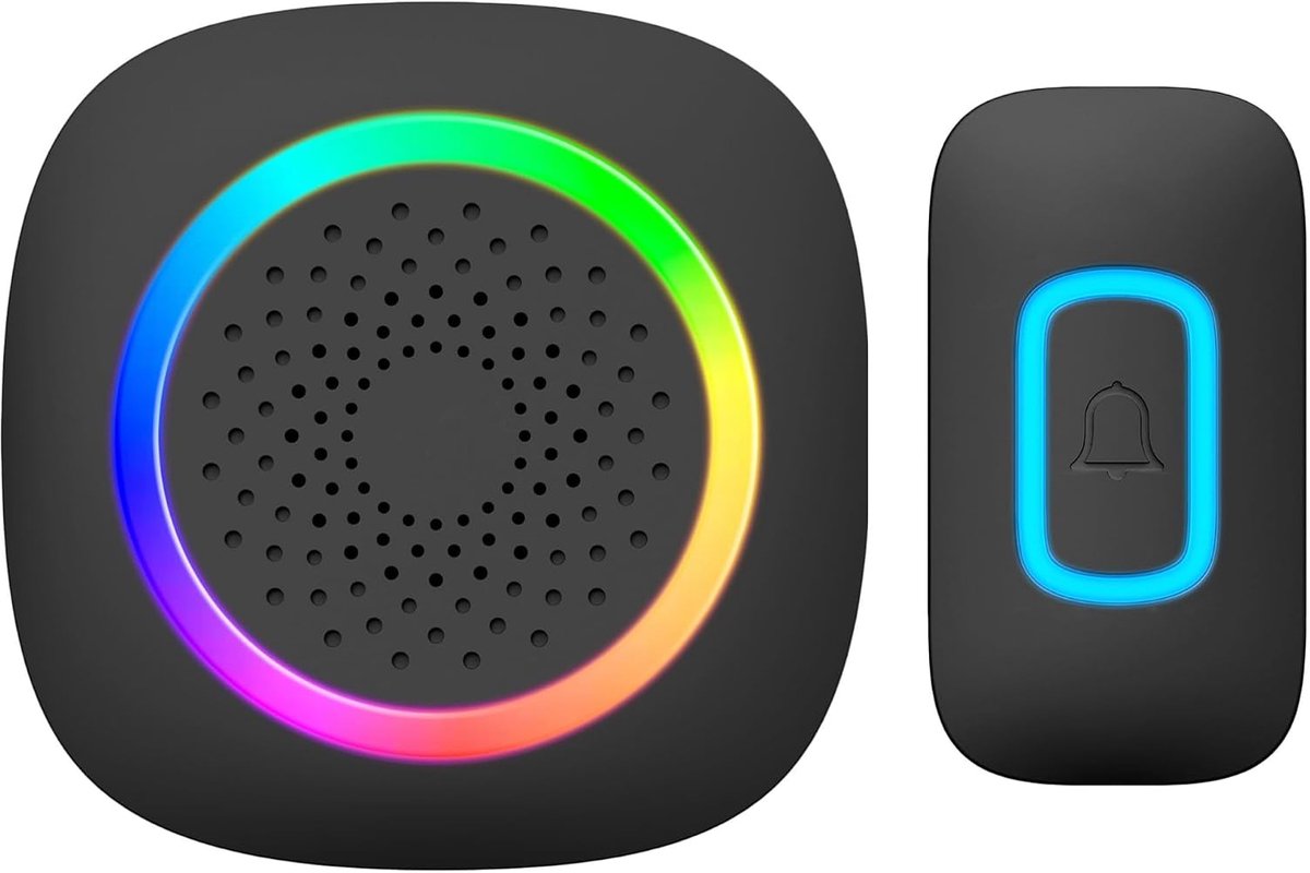 Draadloos, Zwart Deurbel met 60 Geluiden, LED RGB, 3 Signaleringsmodi, 300m Bereik - Bel Doorbell voor Huis, Kantoor (Batterij)