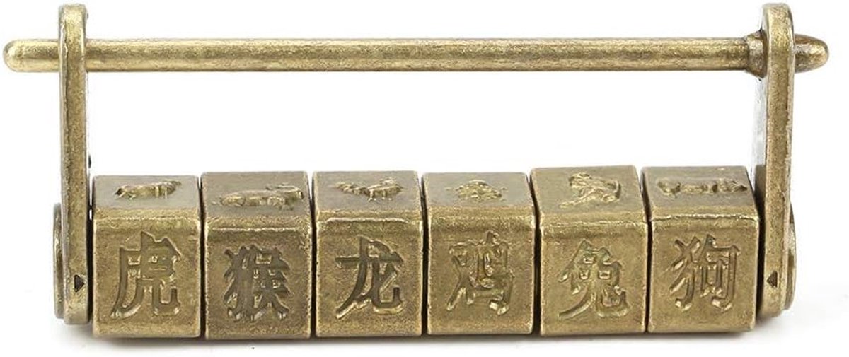 Vintage Wachtwoordslot, Klassieke Chinese Karakter Zodiac Hangslot voor Kabinet Sieraden Houten Doos