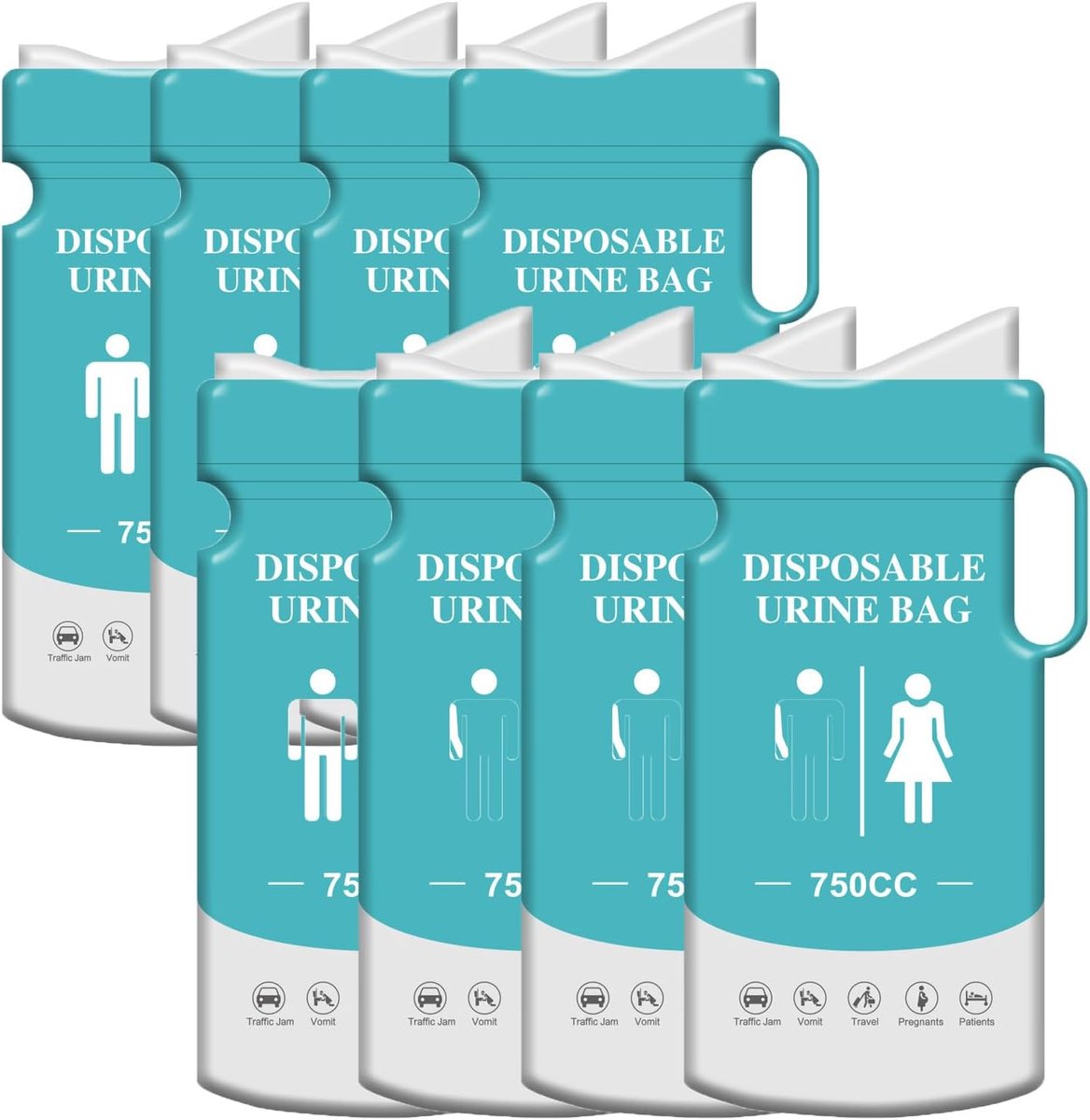 Urine super absorberende plaszakken piss staand urinoir toilet draagbare noodtoilet braakzakken voor auto lange reizen kamperen volwassenen heren dames kinderen 8 stuks 750 ml