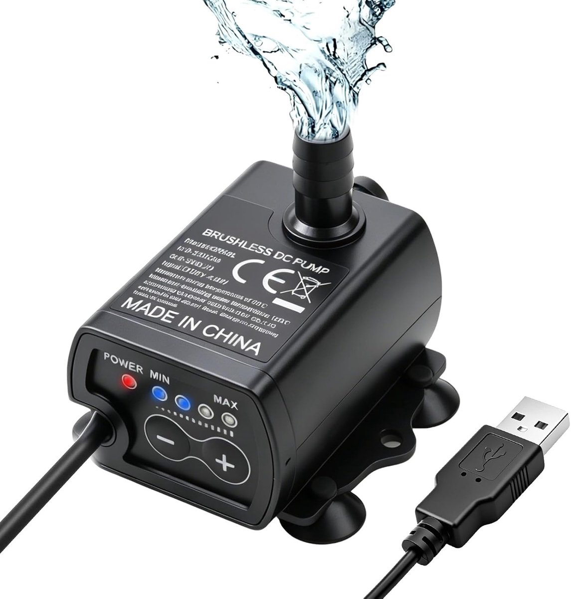 USB, ultrastil, met instelbare debiet, externe aquariumpomp voor fontein en koelsysteem, IP68 waterdicht, met anti-trillingszuignappen