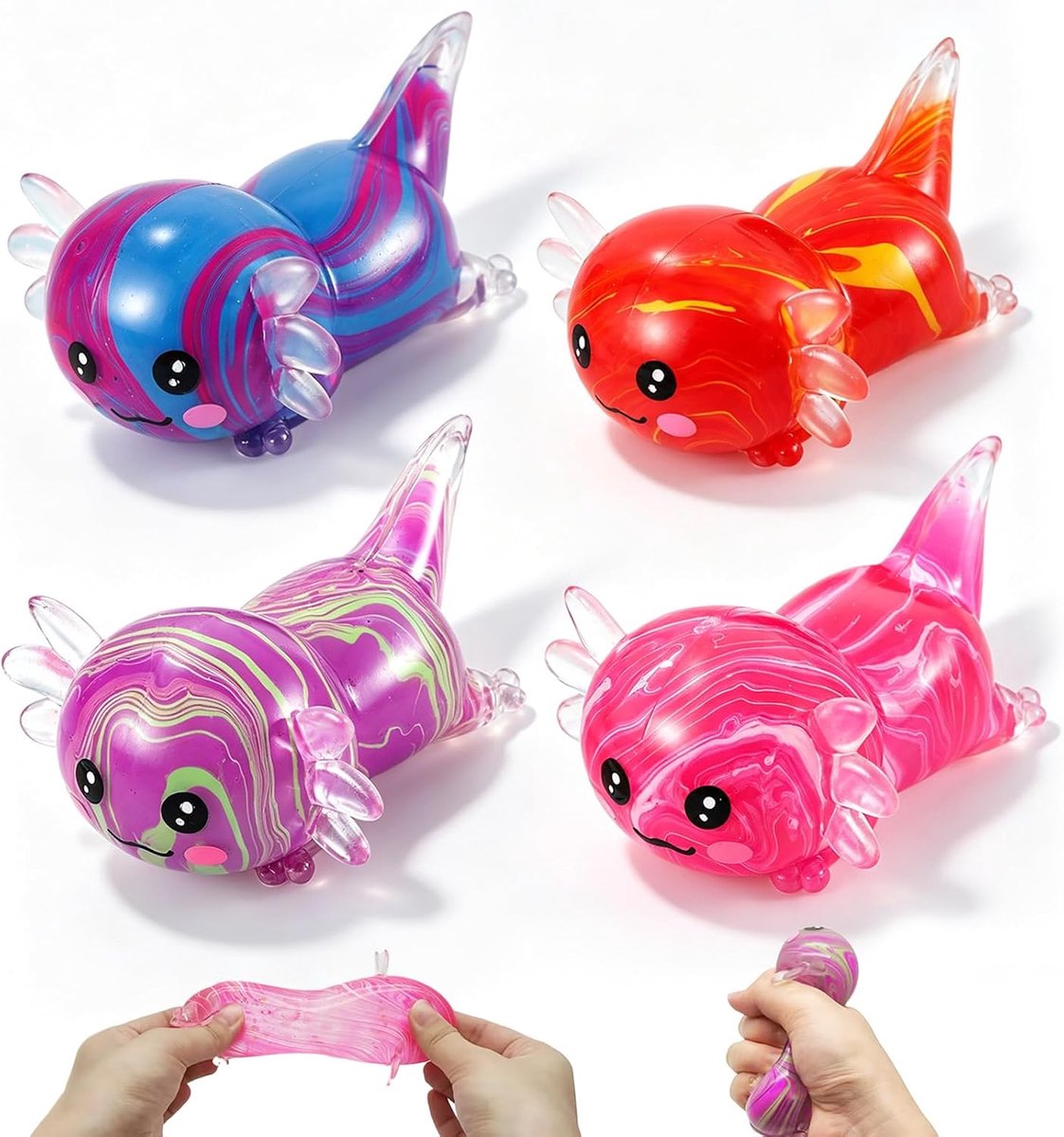 4 stuks knijpspeelgoed, Axolotl Squishy, Axolotl knijpstressspeelgoed