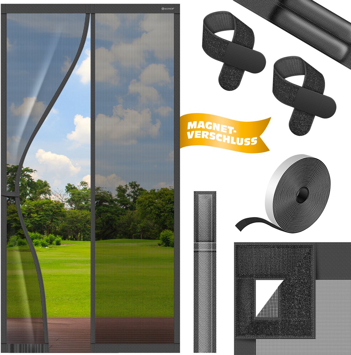 KESSER® Magnetisch vliegengordijn voor deuren - zelfsluitend, montage zonder boren - 110 x 220 cm antraciet