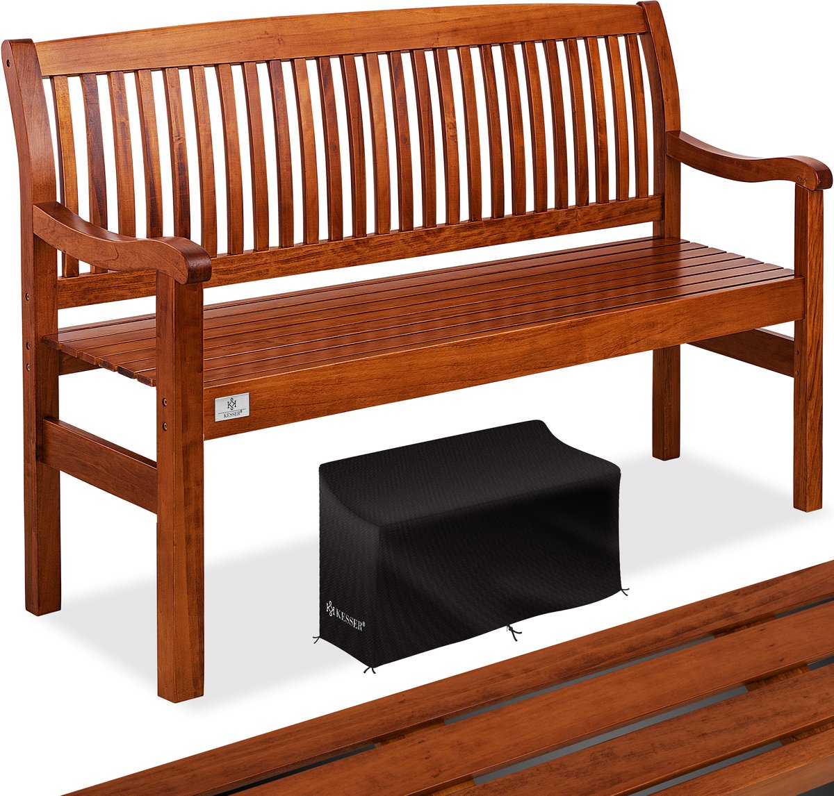 KESSER® Tuinbank Houten Weerbestendig | Parkbank Massief Hout | Balkonbank Tuinmeubelbank voor Balkon, Terras & Tuin - 150 cm, Donkerbruin