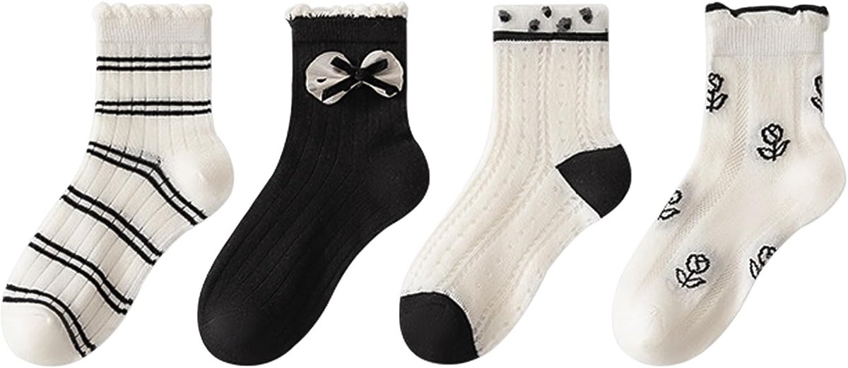 4 paar sokken voor peuters, lente en zomer, kinderen, meisjes, dunne mesh, ademende sokken, ruches, prinsessensokken, schattige stijl
