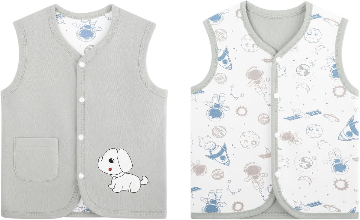 Vest voor baby's, peuters, kinderen, dubbelzijdig mouwloos jack, kindervest met drukknop, lente, herfst, met cartoonpatroon