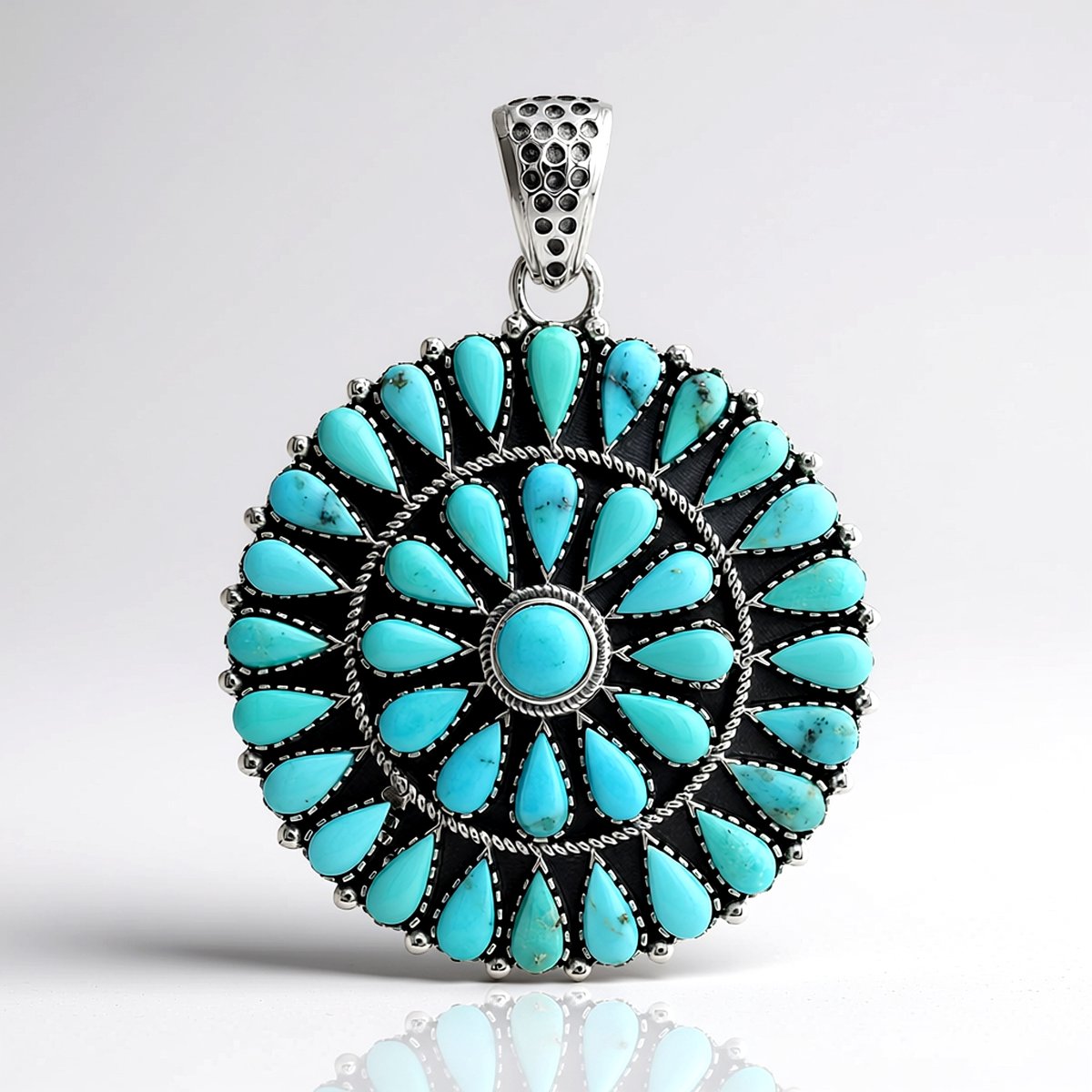 Cavill - Zilveren Hanger met Blauwe Kingman Mohave Turkoois - 925 Sterling Zilver - 3,149 ct Peervormige & Ronde Cabochon - Uniek Vintage Sieraad