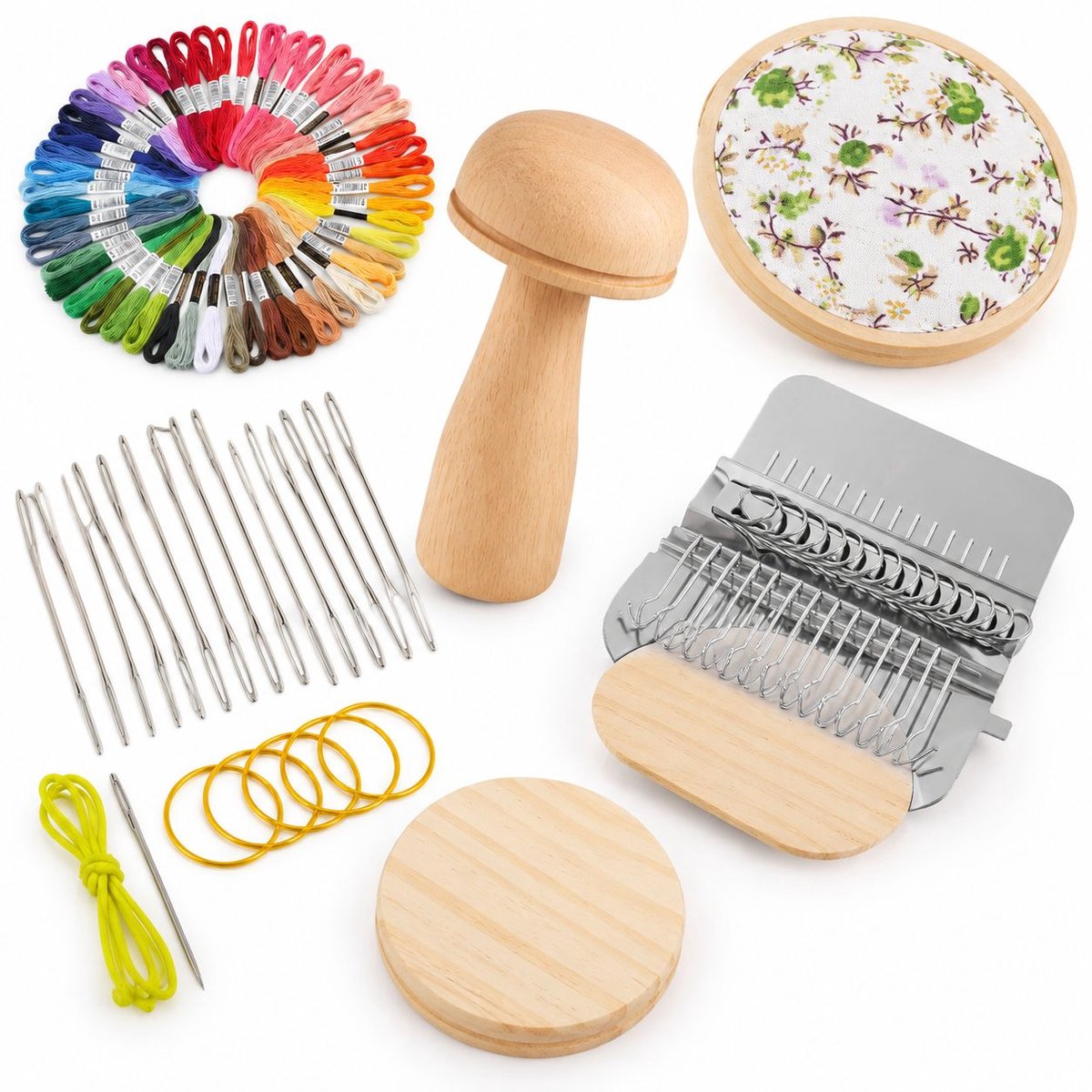 VHV - Mini stopweefgetouw - Knit patch kit - Kleine stopweefgetouw - Paddestoel breipatchset - Draagbare darning loom - voor beginners