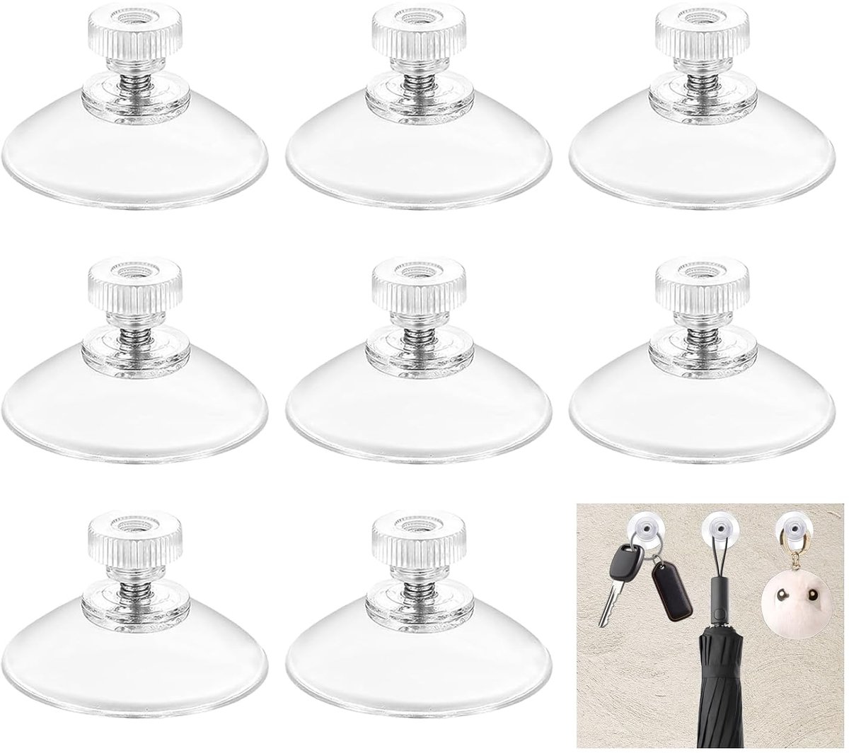 Zuignappen van kunststof, transparant, Ø 40 mm, zuignappen met moer en schroefdraad, pvc, extra sterk, voor auto, raam, badkamer, decoratie, ophangen