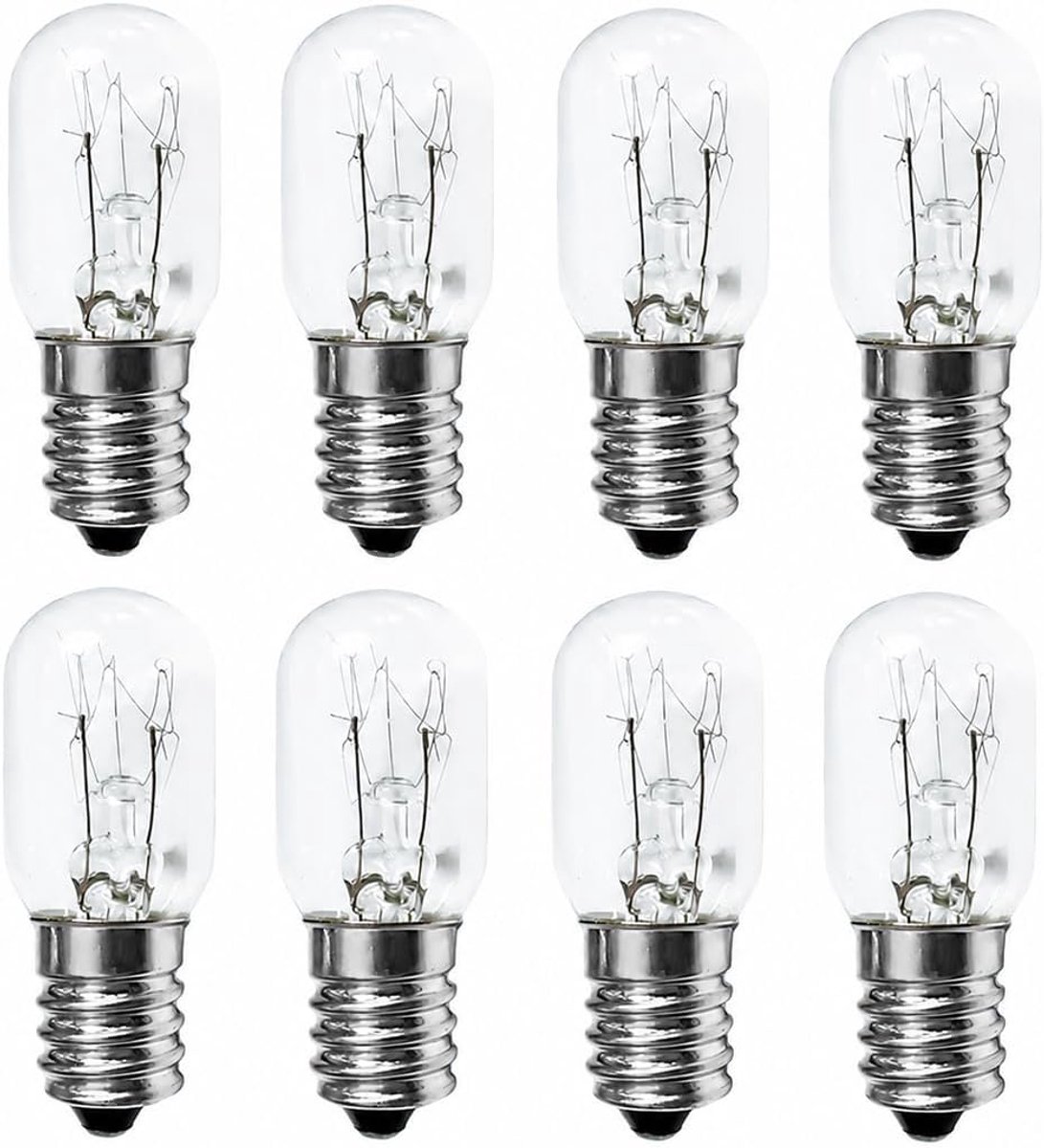 8 stuks E14 koelkastlamp, ovenlamp, 15 W, 300 graden hittebestendig, voor ovens, grillovens, magnetrons, afzuigkap, E14-gloeilamp, warmwit