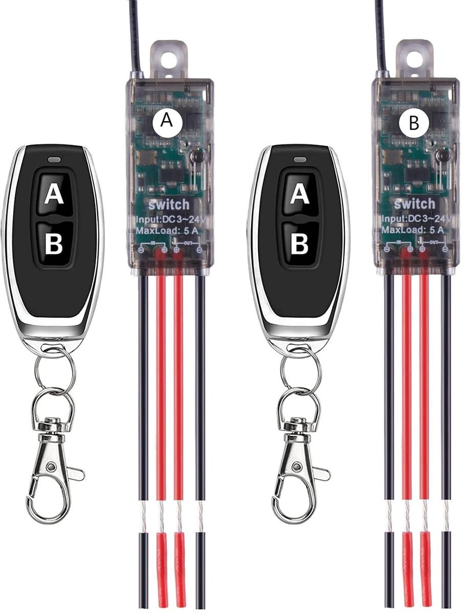 12 V draadloze schakelaar, 2-kanaals mini-draadloze schakelaar met afstandsbediening, DC 5V-24V 5A draadloze relais, wandschakelaar, draadloze lichtschakelaar met 50 m lang bereik voor