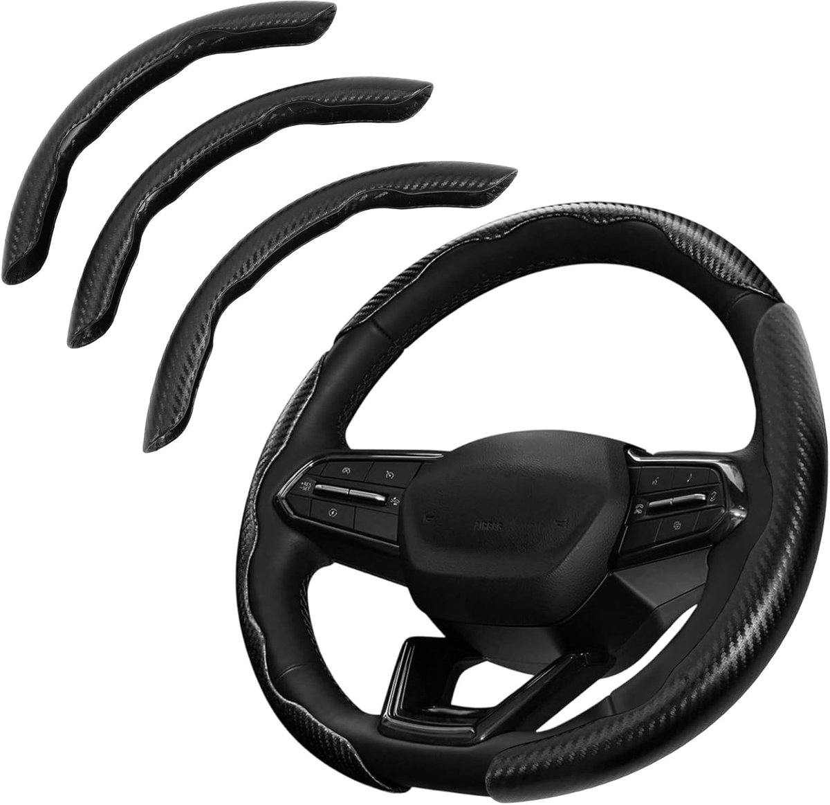 3 stuks autostuurhoes, koolstofvezel, antislip, gesegmenteerd, stuurbescherming, vlinderdesign, ademend, universeel, 36-38 cm, voor SUV, vrachtwagen en auto