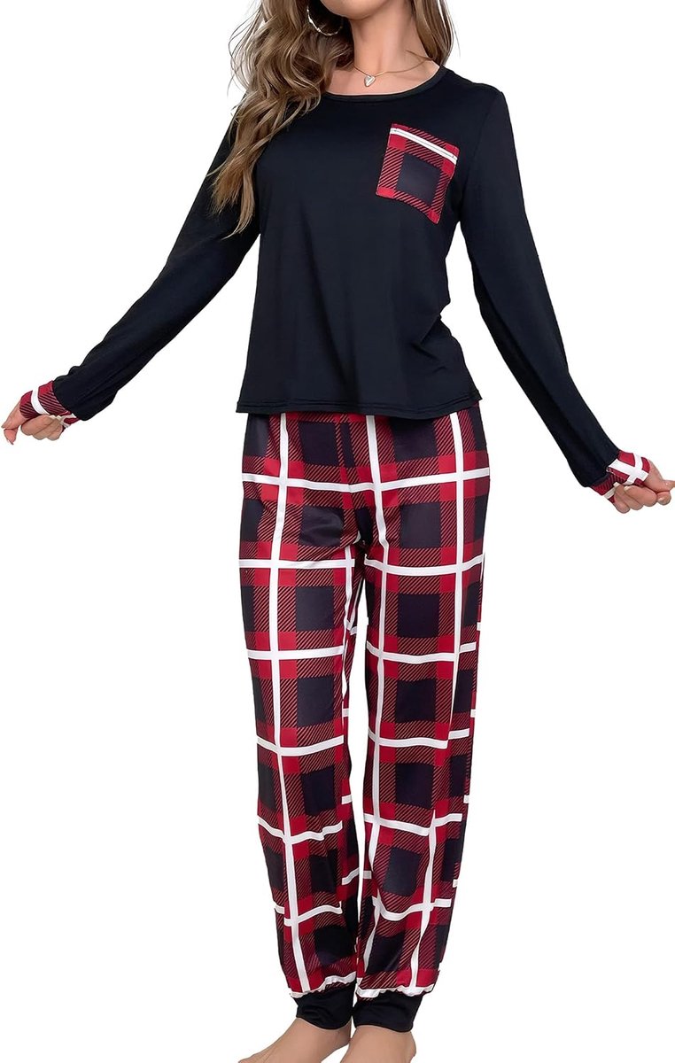 Pyjamasets voor dames, nachthemd, geruit, 2-delig, nachtkleding voor volwassenen, loungewear, pyjamaset, S-XL