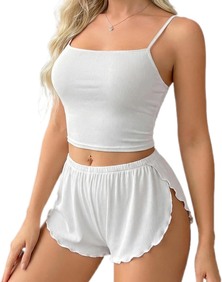 Pyjama Sets Voor Dames, Pyjama Shorts Met Ruches, Chique Nachtkleding, Tweedelige Pyjamaset Met Topje En Short