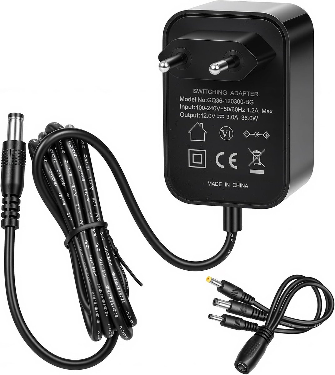 12 V, 3 A, 36 W, netadapter, oplader, transformator, compatibel met DVR NVR LED, videobewakingscamera's, zwart