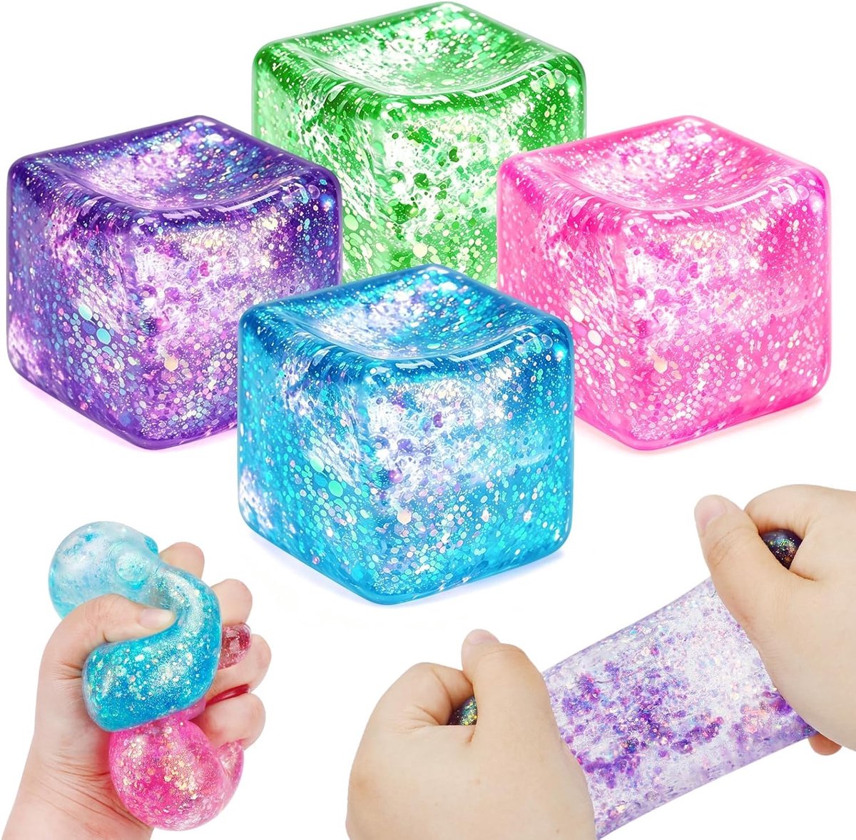 4 stuks Ice Cube Squishy Fidget Toys, knijpspeelgoed, anti-stress