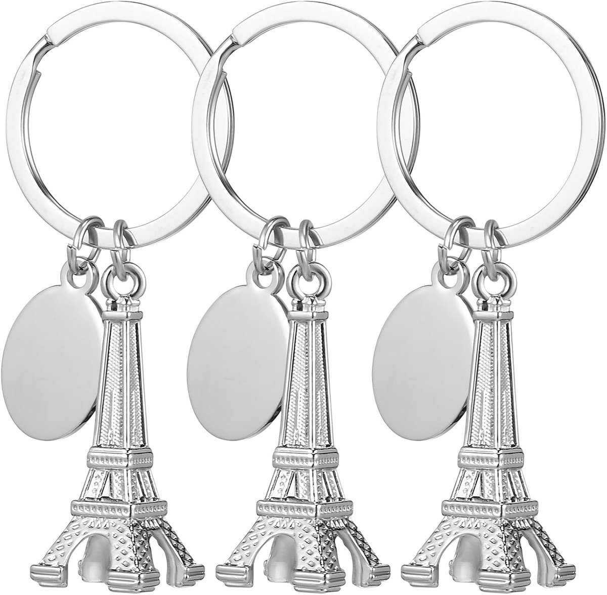 3 stuks zilveren Eiffeltoren sleutelhanger mini-toren sleutelhanger retro souvenirs sleutelhanger van legering geschenken voor thuis decoratie Kerstmis, zilver, S