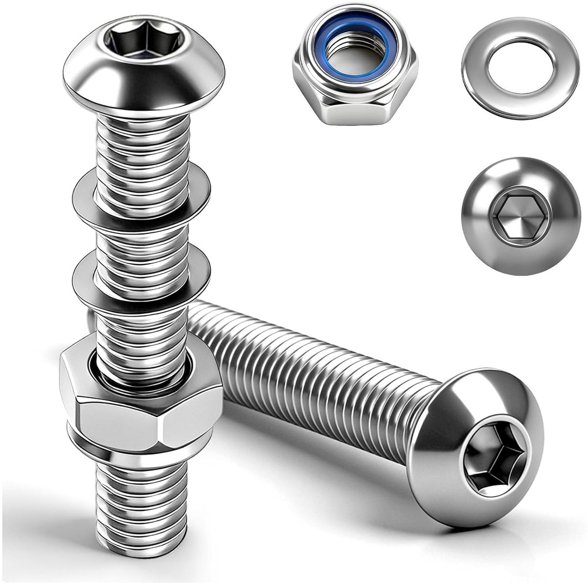 X 80 mm schroeven, 6 stuks lenskopschroeven, binnenzeskant, zeskantschroeven, roestvrij staal met borgmoeren, machineschroeven voor meubelinbouw, industriële gebieden
