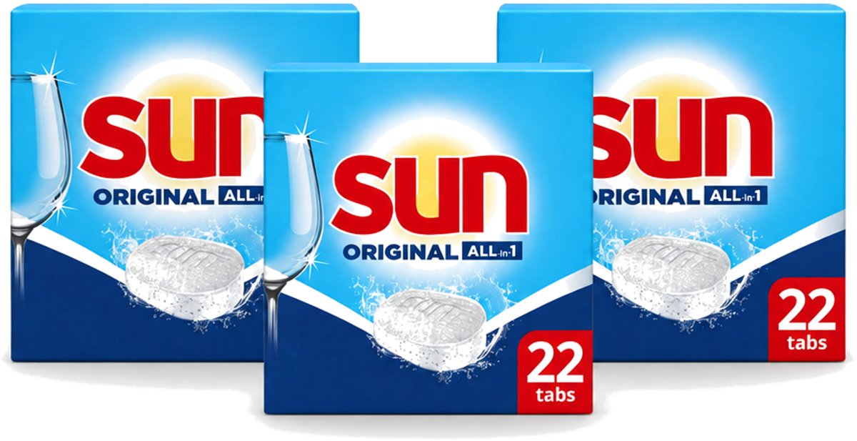 3 x Sun – Vaatwastabletten – All-in-1 Original – 22 tabletten - Voordeelverpakking - 3 stuks