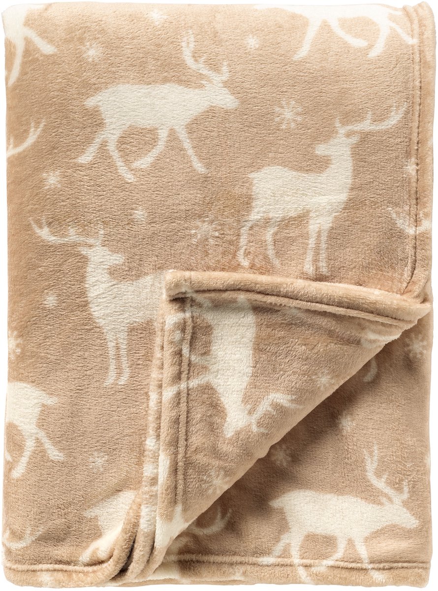 Textino - DEERA - plaid 150x200 cm - flannel fleece - dierenprint - Brazilian Sand - beige, wit