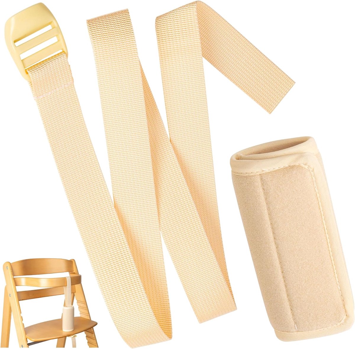 Kruisband en gordelbeschermerset voor kinderstoel, 2 stuks, beige, riemriem compatibel met Hauck Alpha Beta, Stokke Tripp Trapp, roba Sit Up, zachte neopreen hoes