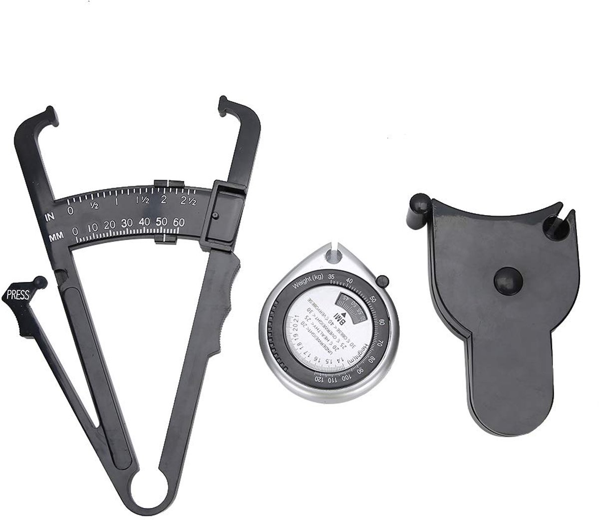 Lichaamsvetmeetapparaat BMI-meetlint Intrekbare tailleomtrek Meetlint Vettang voor fitness Afvallen Volwassenen Kinderen Gemaakt van PVC ABS Materiaal Zilver Zwart Wit Set van 3