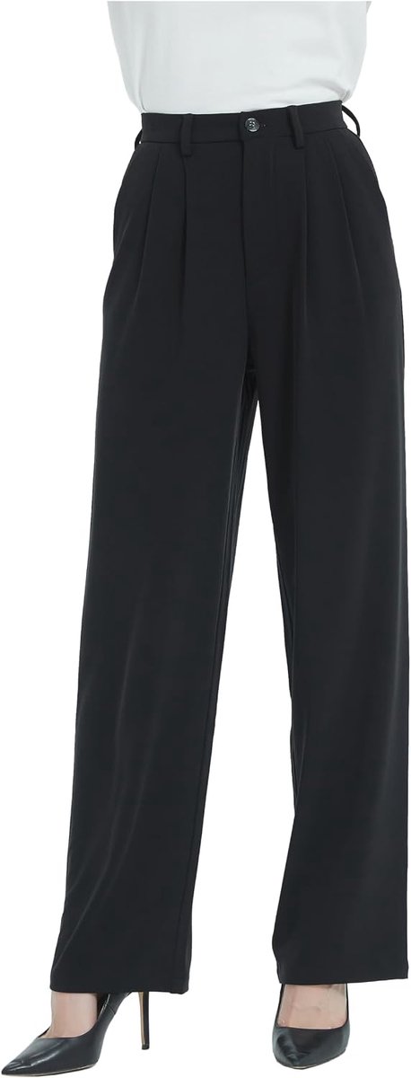 Vrouwen Hoge Taille Casual Rechte Pijpen Jurk Broek Kantoor Werk Broek Pak Broek Terug Elastische Tailleband