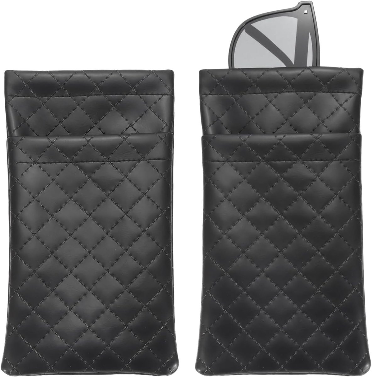 Dubbele PU Leren Brilhoes met Druksluiting, Zachte Zwarte Opbergtas voor Brillen en Reisaccessoires, Set van 2 voor Dames en Heren