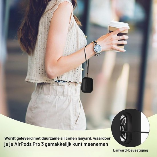 Hoesje compatibel met AirPods Pro 3 hoes, schokbestendig, valbescherming, krasbestendig, siliconen hoes voor AirPods Pro 3e generatie met reinigingsset en koord, zwart — afbeelding 5