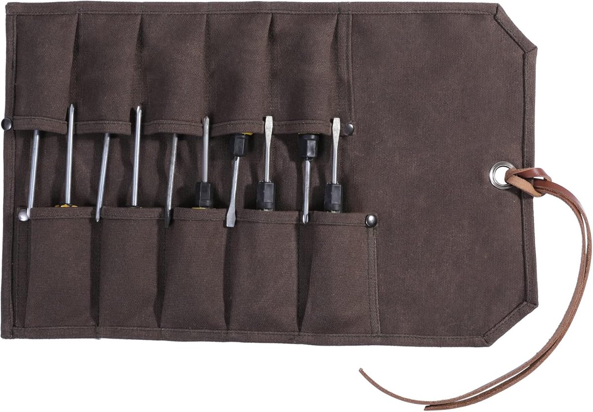 SnelShoppen - Tool Bag met 10 Pockets, Portable Organizer Pouch voor Gereedschap, Waterdicht, 16 oz Waxed Cotton Canvas, Grijs, Ideaal voor Klussen, C