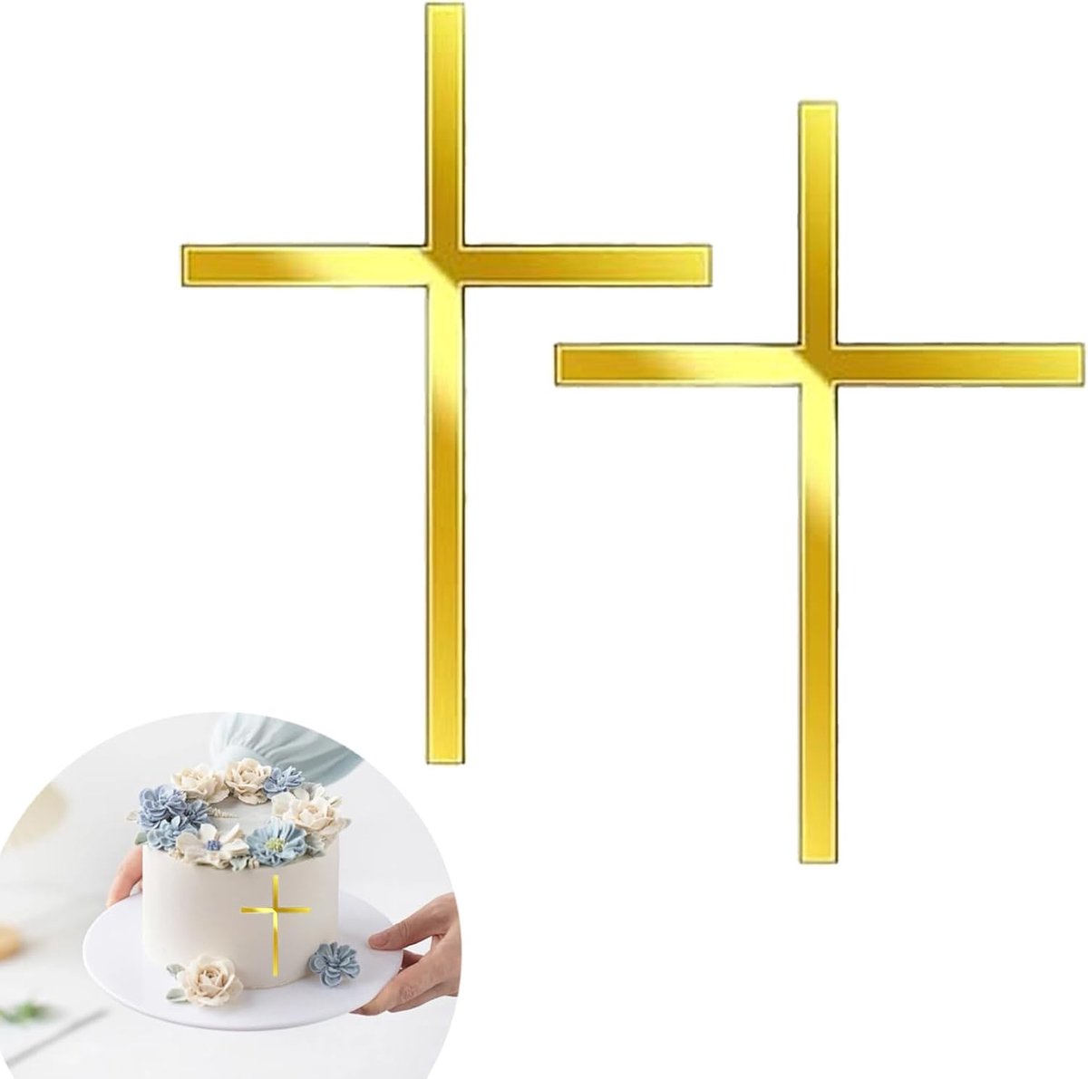 2 stuks Kruis Taartdecoratie Doop, Acryl Gepersonaliseerd Bevestiging Kruis Goud, Meisje Jongen Bevestiging Cake Taart Decoratie Eerste Communie, Voor Verjaardag Huwelijk Taartversiering