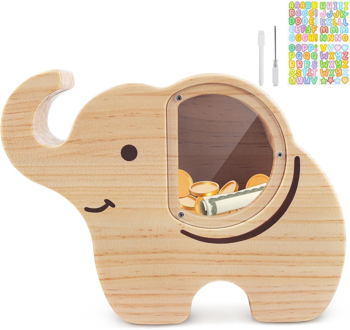 Spaarpot, schattige olifant spaarpot, geldspaarpot met doe-het-zelf stickers en uitwisbare pen, onbreekbare muntbank voor verjaardag, Kerstmis, doop cadeau