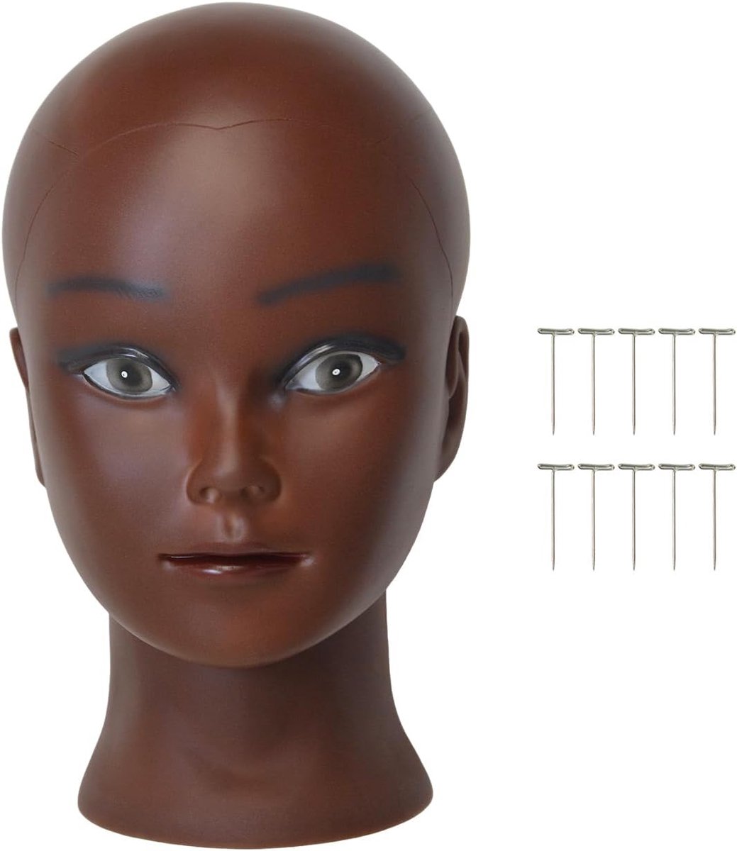 Mannequin hoofd pruik maken hoofd professionele cosmetica pop hoofd voor pruik maken display bril haar met T-pins(Afrikaanse huidkleur)