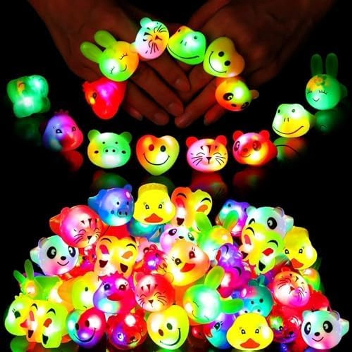 Ringen voor kinderen, set van 36 stuks, met schattige dieren, lichtspeelgoed voor jongens en meisjes, voor kerst, afstudeerfeest, feestaccessoires, als cadeautje op school