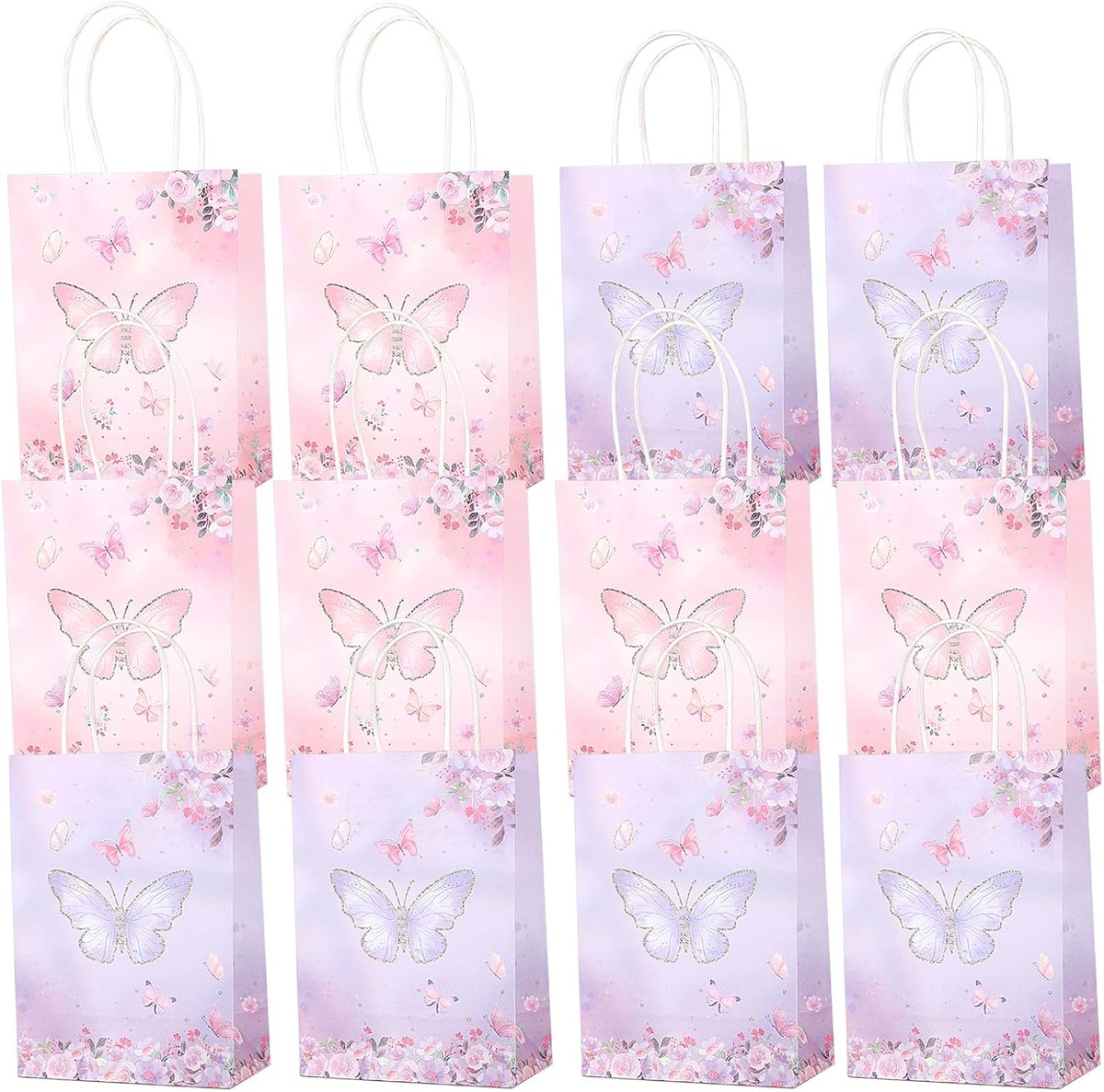 Cadeauzakjes voor vlinders, verjaardagszakjes met vlinders, 12 papieren zakken, cadeauzakjes voor verjaardag, snoepzakjes voor verjaardag