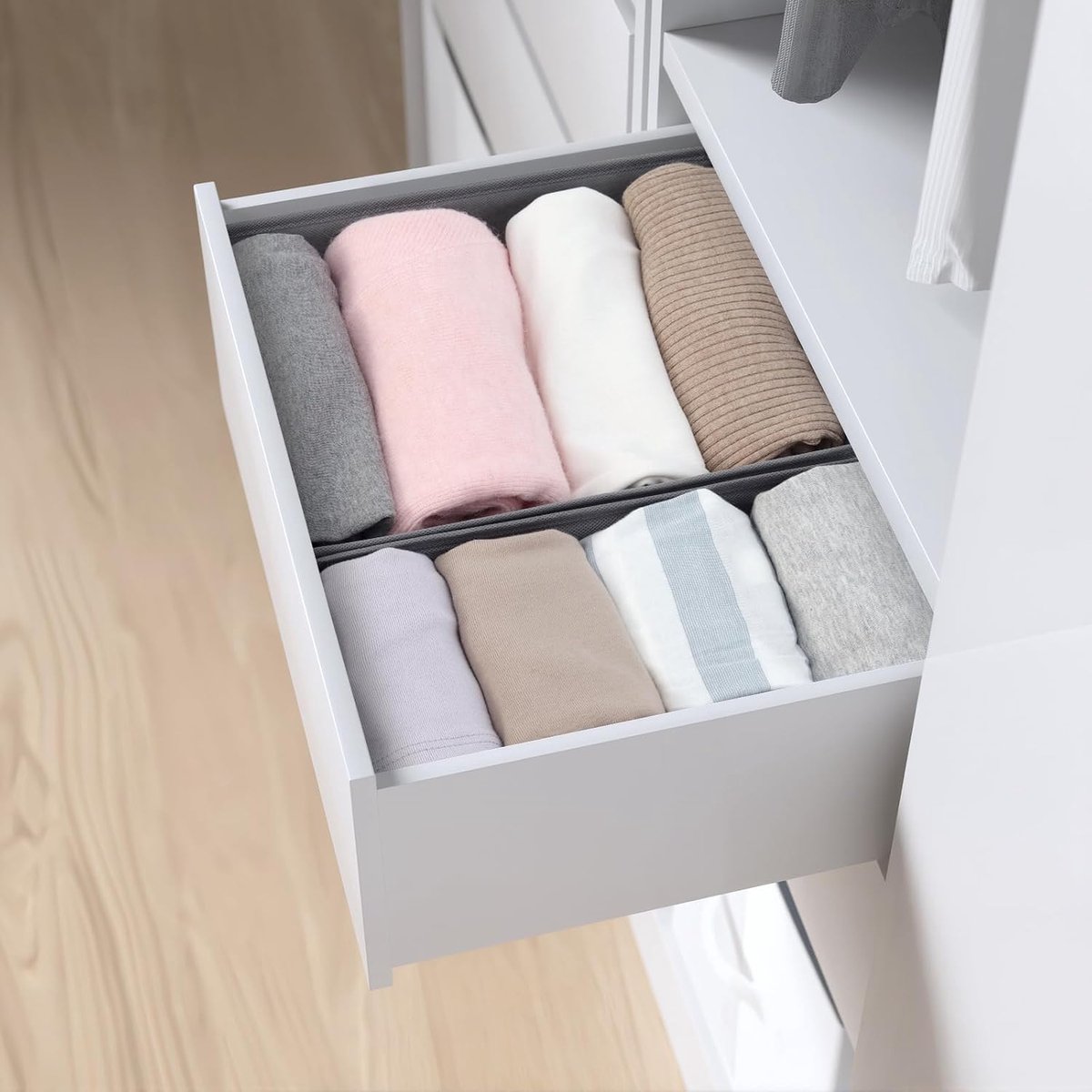 Set van 2 lade-organizers geschikt voor PAX kledingkast, 50 x 35 cm, opvouwbaar, lade-inzetstuk voor kleding en kinderkleding, modulair design, stabiel, grijs