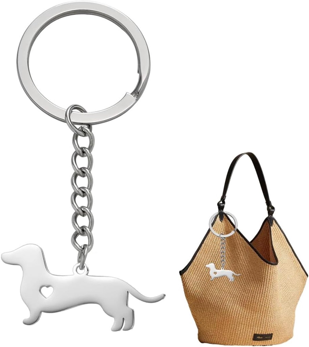 Hond Sleutelhanger Cadeau voor Vrouwen Mannen Metalen Hond Sleutelhanger Met Hart Teckel Sleutelhanger voor Teckel Liefhebbers