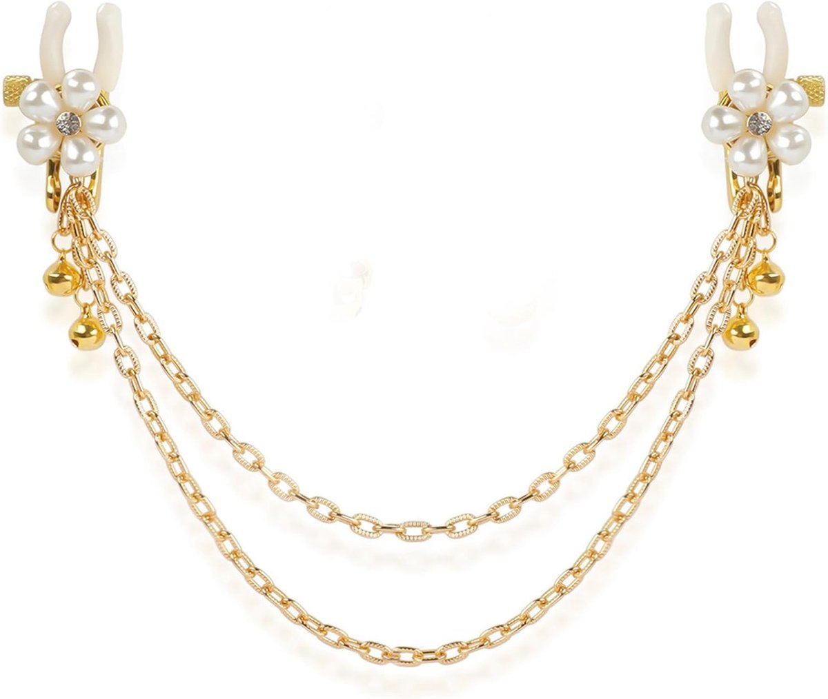 Tepelklemmen Voor Vrouwen, Sexy Met Belletjes Witte Bloemvormige Tepelklemmen Voor Vrouwen, Decoratieve Tepelklemmen, Set Van 2, Ntieme Sieraden, Tepelketting, Tepelsieraden Voor Vrouwen