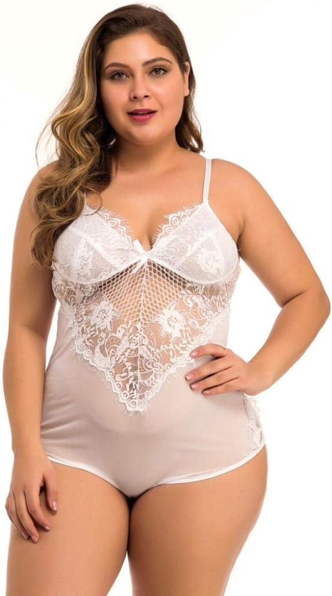 Dameskleding Vrouwen Plus Size Lingerie Mesh Kant Sexy Transparante Langerie erotische Porno sexy Ondergoed Kostuums-White_3XL