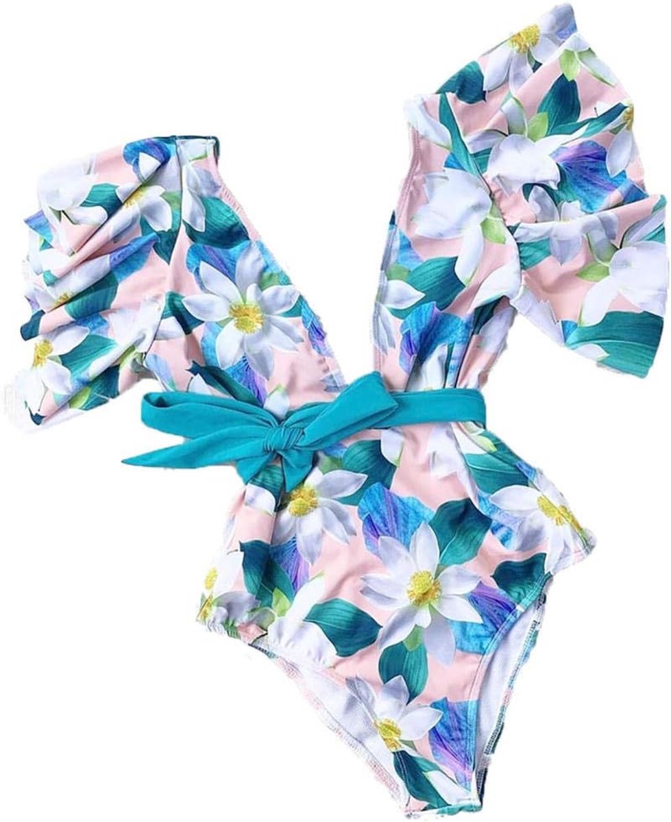 Lingerie Dameslingerie Print Badmode Diepe V-hals Ruches Badpak Badpak uit één stuk Strandkleding Rugloos