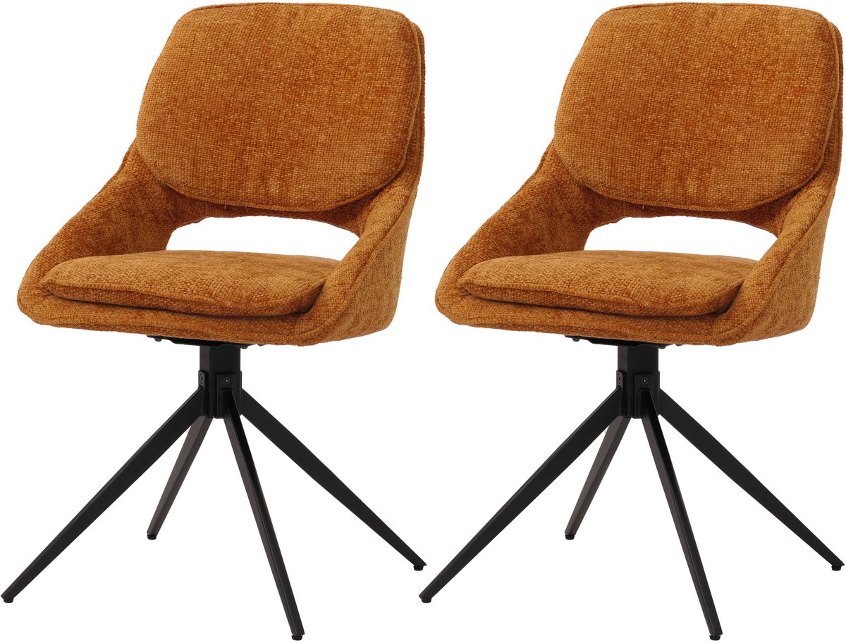 MCW Set van 2 eetkamerstoelen MCW-N73, keukenstoel, draaibaar met automatische terugkeerfunctie, stof/textiel chenille (490 g/m²) ~ okergeel