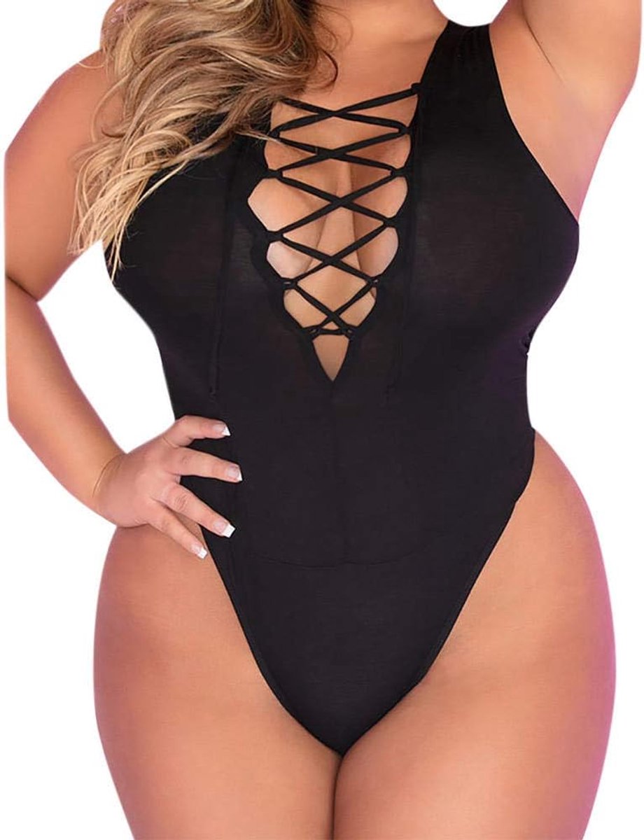 Sets met nachtmode & ochtendjas Dames Erotische Porno Lingerie Plus Maat Doorzichtige Nachtkleding Kanten Beha Bandage Verleiding Sexy Dames Ondergoed-Black_XL