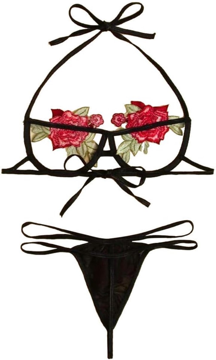 Dameskostuums Embrodiery Lingerie Set Sexy Ondergoed Vrouwen Beha en Slipje Beha Lingerie Borduren Feminina Sets-Black_S