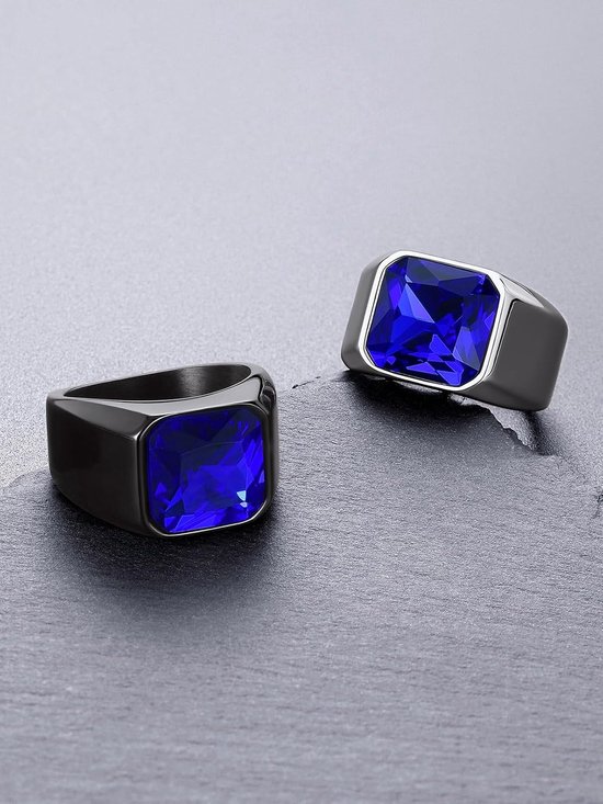 Blauwe ring roestvrij staal herenringen blauwe ring bandring maat 72 mm vriendschapsring ring met blauwe steen 12 mm breed modesieraad blauw accessoires — afbeelding 5