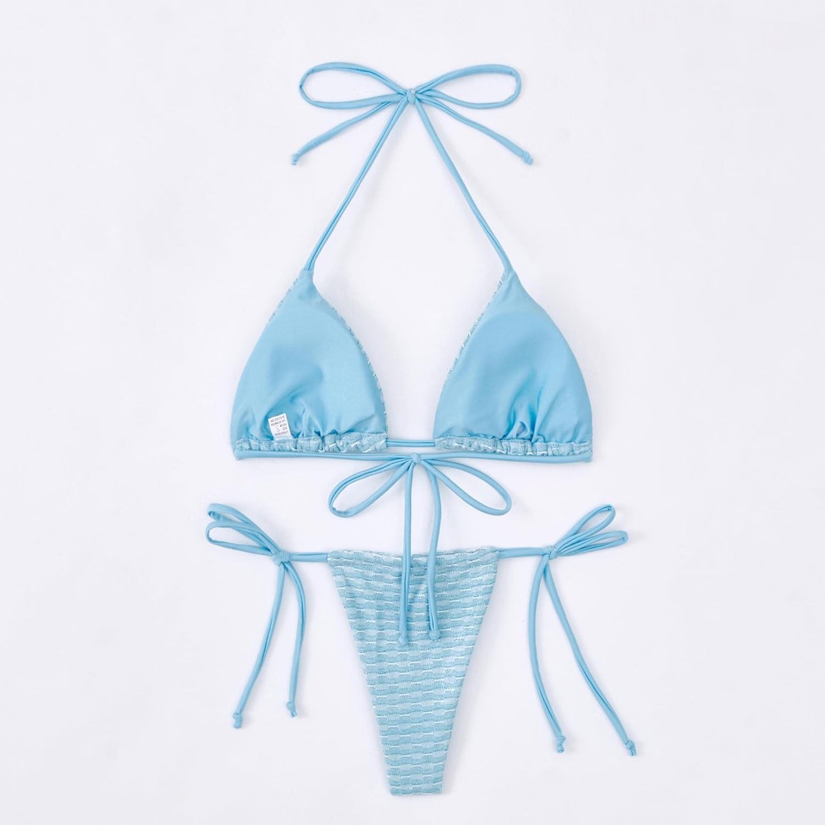 Bloementriangelbikini voor dames, fonkelende Braziliaanse sexy tanga, badmode, V-hals, open rug, curvy, fijne glitternaden van bloemen, kant, tweedelige string bikini dames