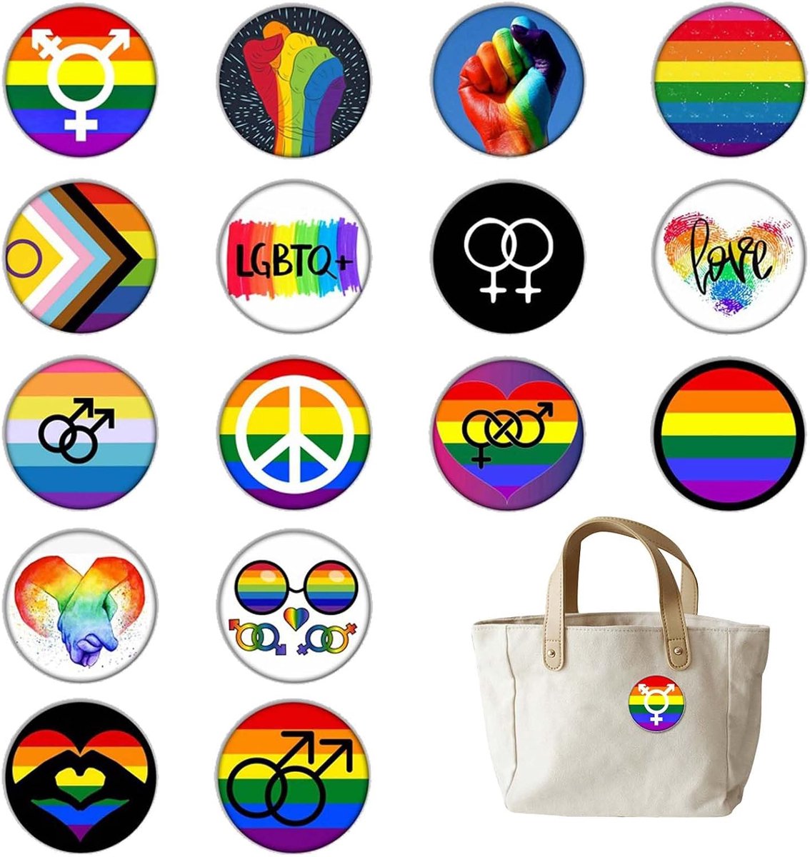 Pin - 16 stuks LGBTQ+ vlaggen speldjes, inclusief regenboog, lesbische, biseksuele en transvlag design, duurzame speldjes voor Pride evenementen, kleding en accessoires