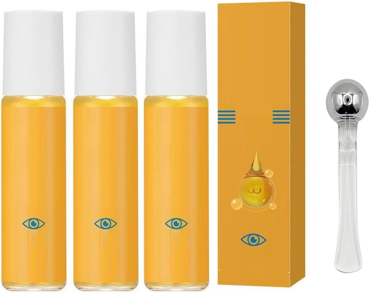 Set van 2 Firming Eye Essence Oil 8 ml en oogmassagestaaf, anti-rimpel serum, verwijdert puffiness en donkere kringen, diep hydraterend, hydraterend, verhelderende anti-aging oogcrème, gezichtsmasker7