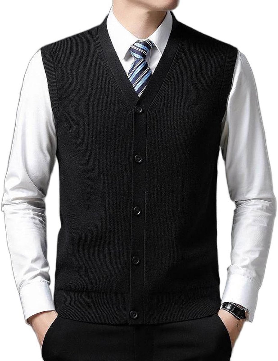 Vest Voor Heren Met V-Hals, Jeugdmode Heren Gebreid Vest Bovenkleding Casual Trendy Trui, Klassiek Zakelijk Heren Gebreide Vest Trui Vest Tanktops, Zwart, S