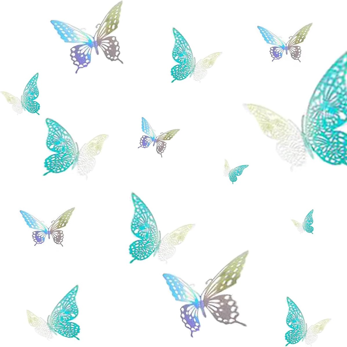 24 stuks 3D vlinder muurstickers, vlinder muurstickers voor thuis slaapkamer feest decoraties (laser, 3 maten)