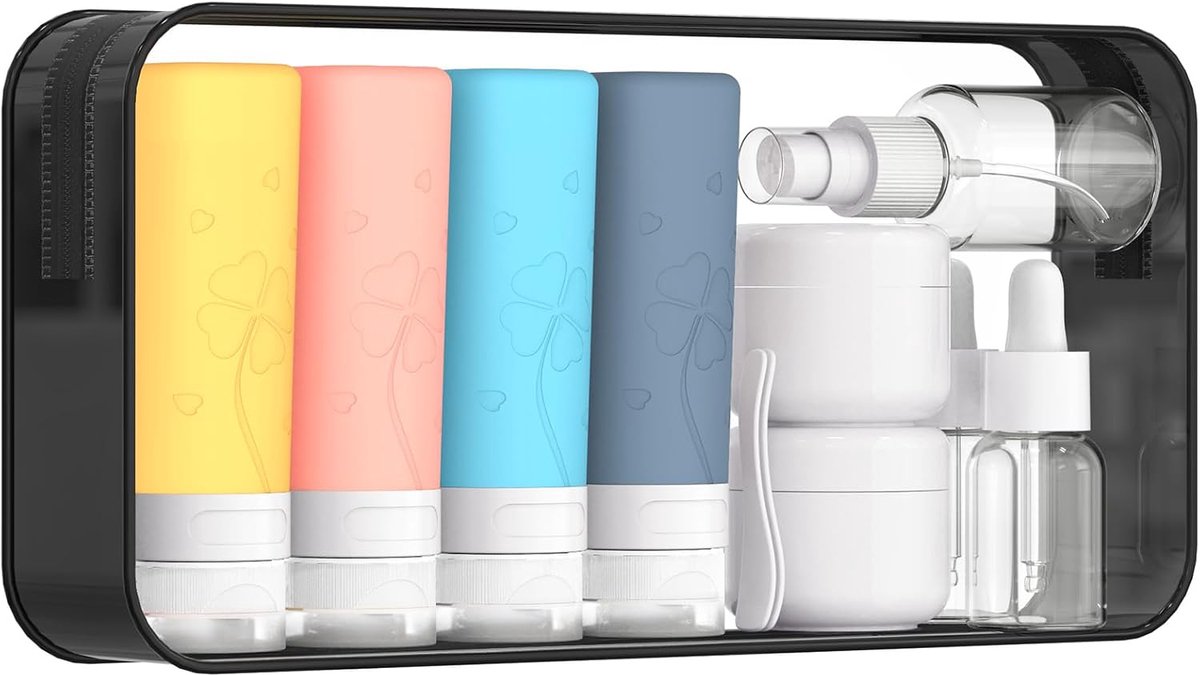 Reisflessen 90 ml, Reiscontainers voor Crème 50ml, 12 Stuks Reisflesjes voor Toiletartikelen Set, Lekvrij Reisflessen voor Shampoo Conditioner Lotion Cosmetica