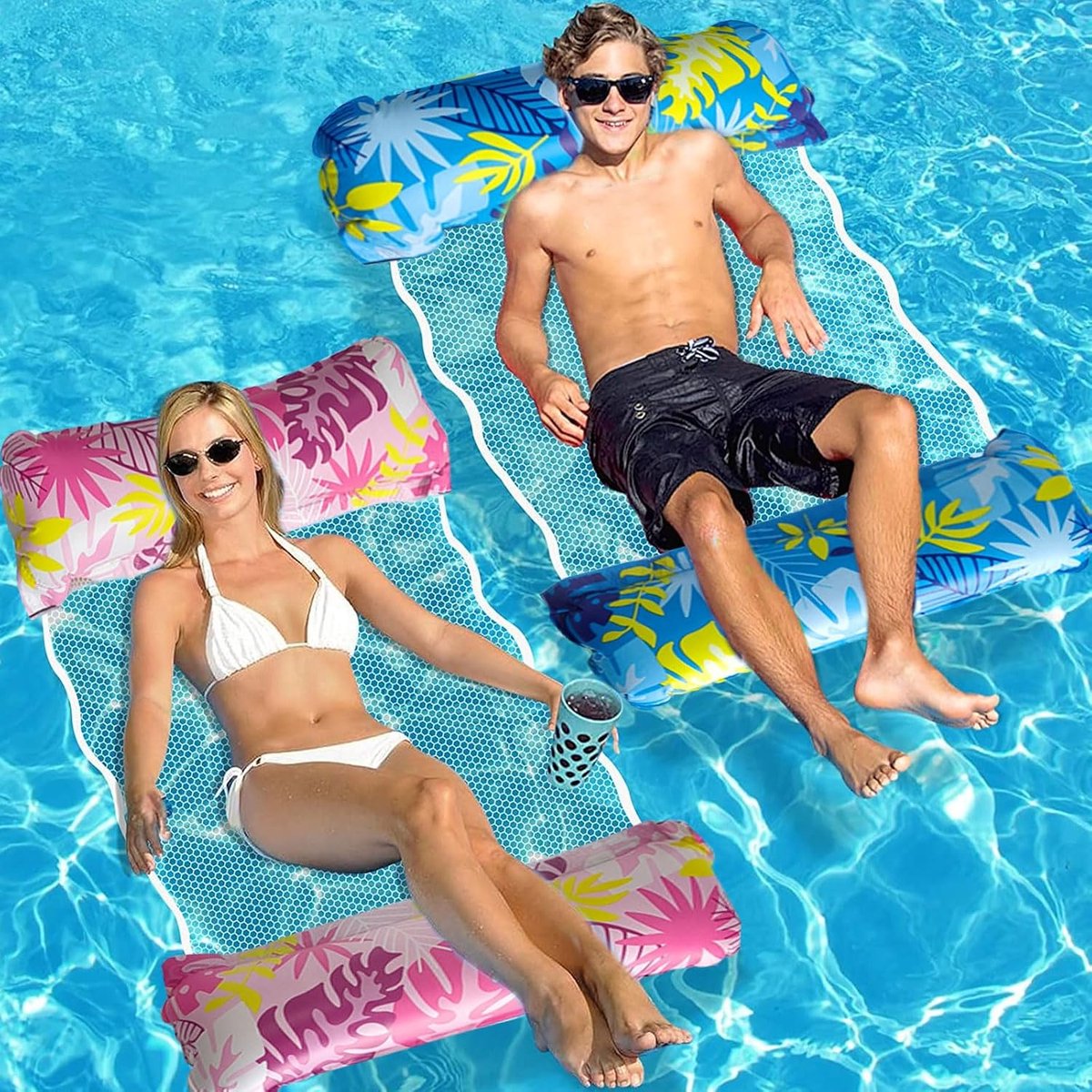 2 stuks luchtmatras, zwembad, luchtmatras, waterhangmat, 4-in-1 opblaasbare waterhangmat voor volwassenen en kinderen, waterhangmat, luchtmatras